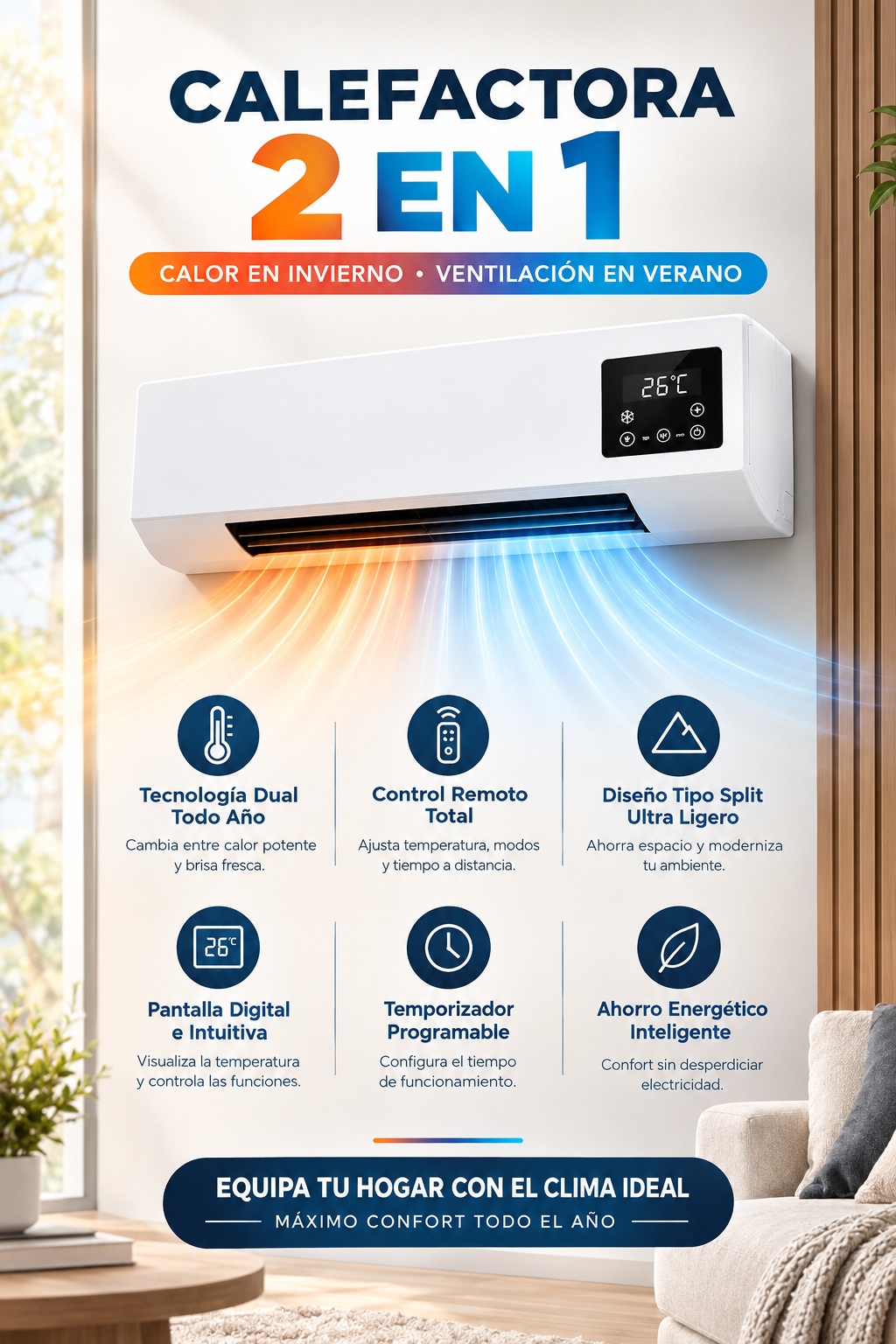 Calefactor y Ventilador 2 en 1